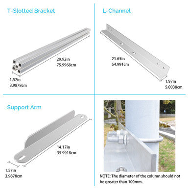 Single Side 27.4in Pole Mount Support For Solar Panel