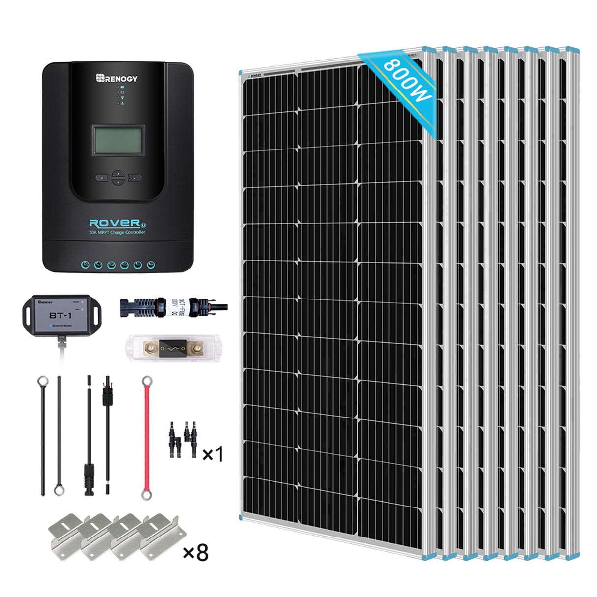 800 W 12 V/24 V monokristallines Solar-Premium-Kit mit Rover 60 A-Laderegler 