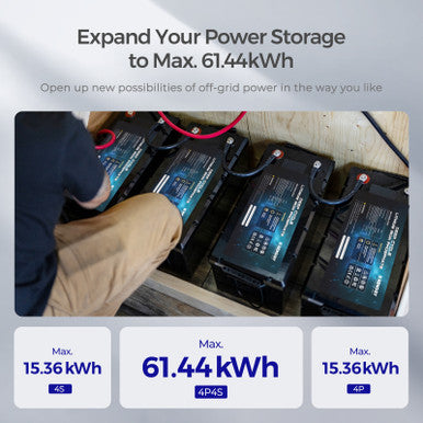 12V 300Ah Deep Cycle Lithium Iron Phosphate Battery Expand your Power Storage to MAX 61.44kwh